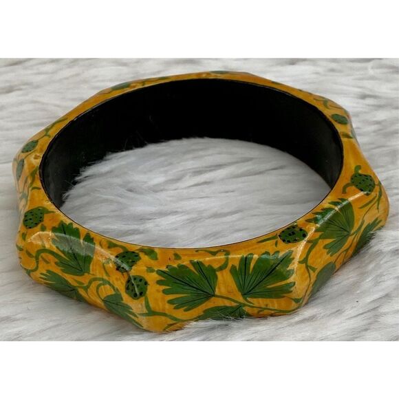 Vintage 5 PC Set Wooden Hand Painted Boho Bangles From India - Picture 5 of 13